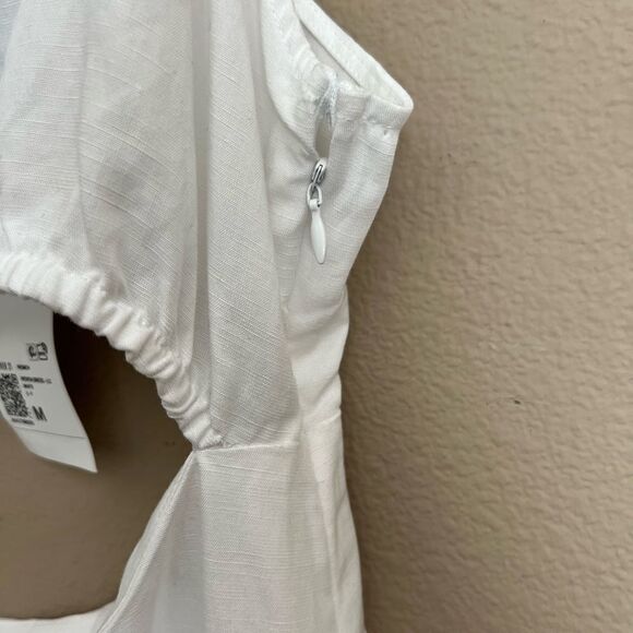 NWT White Linen Blend Cutout Side Slit Midi Dress - Picture 6 of 8